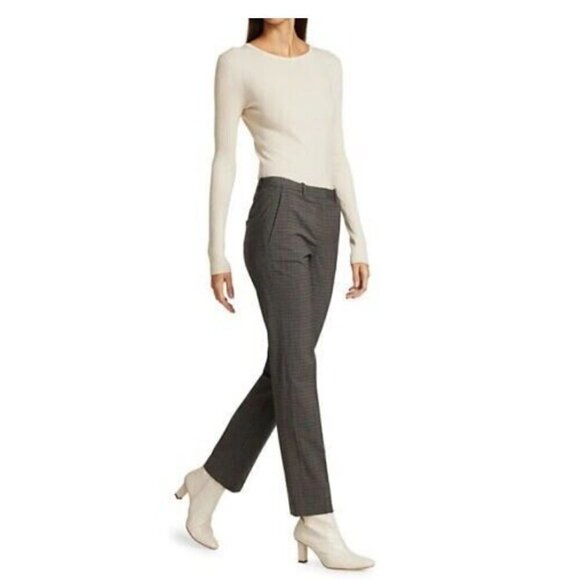 Theory Hartsdale SF Classic Check Grey Brown Multi Wool Pants Trouser Size 2 - Picture 1 of 10